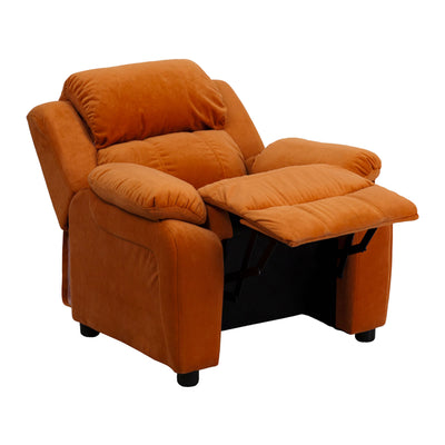 Flash Furniture Deluxe Padded Orange Microfiber Kids Recliner with Storage Arms