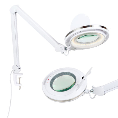 Brightech Lightview Pro LED Adjustable Clamp Dimmable Magnifier Desk Lamp, White