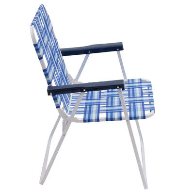 RIO Brands Outdoor Steel Frame Folding Woven Web Beach Lawn Patio Chair, Blue
