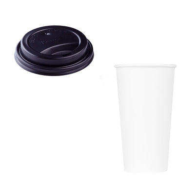 Karat Sipper Coffee Dome Black Lid with 20 Ounce Poly Lined White Paper Cup Set