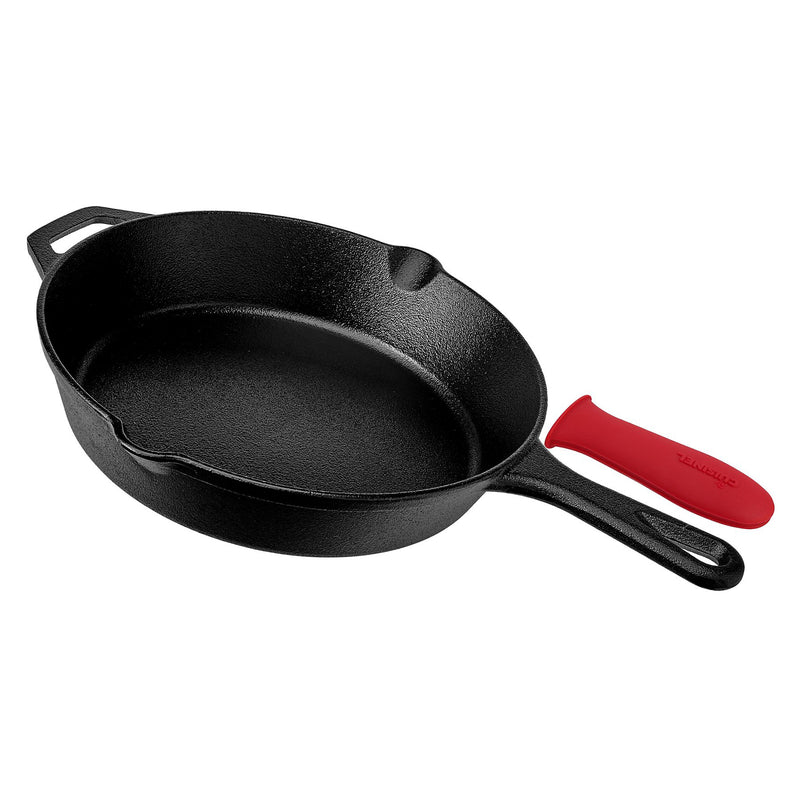 Cuisinel 10 Inch Pre Seasoned Round Cast Iron Skillet Pan w/ Silicon Handle Grip