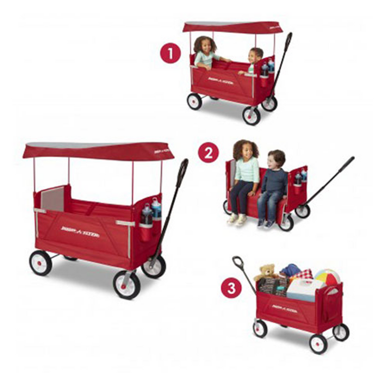 Radio Flyer 3-in-1 All Terrain Off-Road EZ Folding Kids Wagon with Canopy, Red