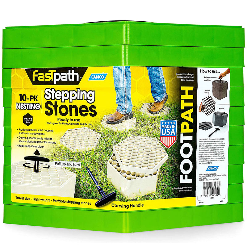 Camco 44533 FastPath Portable Plastic Walkway Stepping Stones, Green (10 Pack)