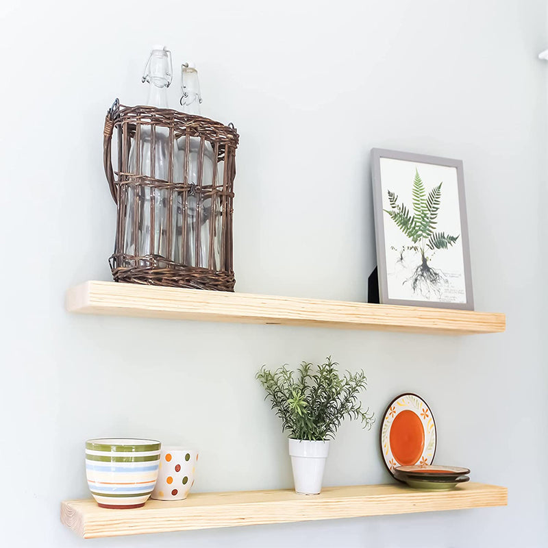 Willow & Grace Caro 36" Floating Wood Wall Shelves, Natural, Set of 2 (Open Box)
