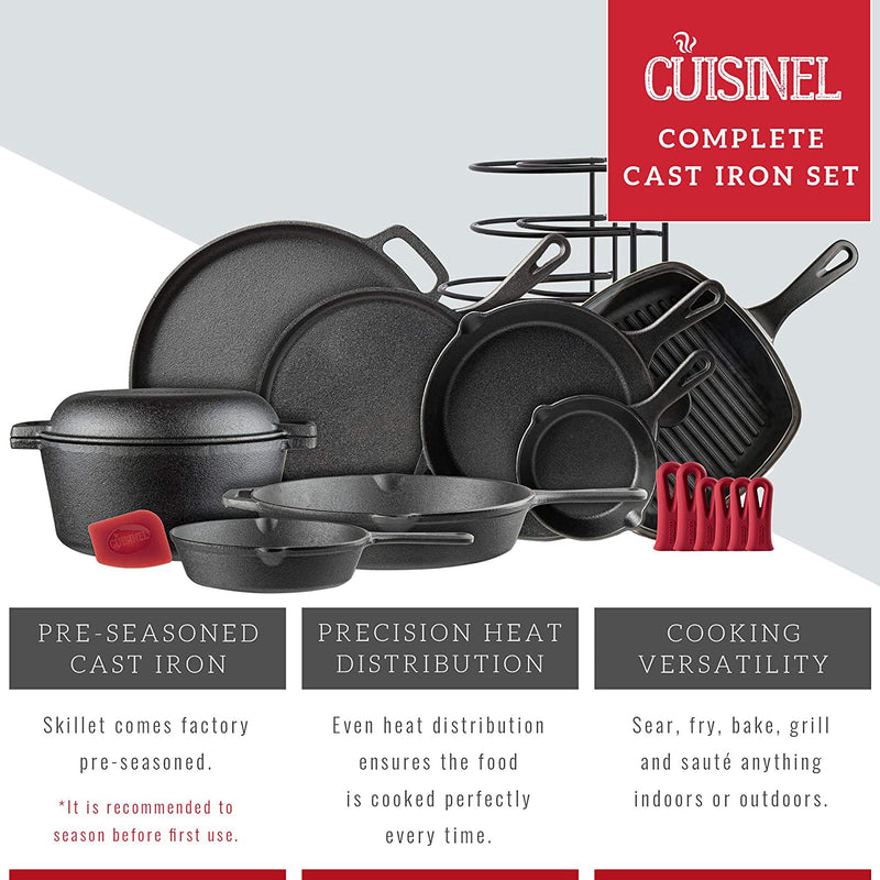 Cuisinel Chefs Essential 11 Piece Cast Iron Nonstick Pan Kitchen Cookware Set