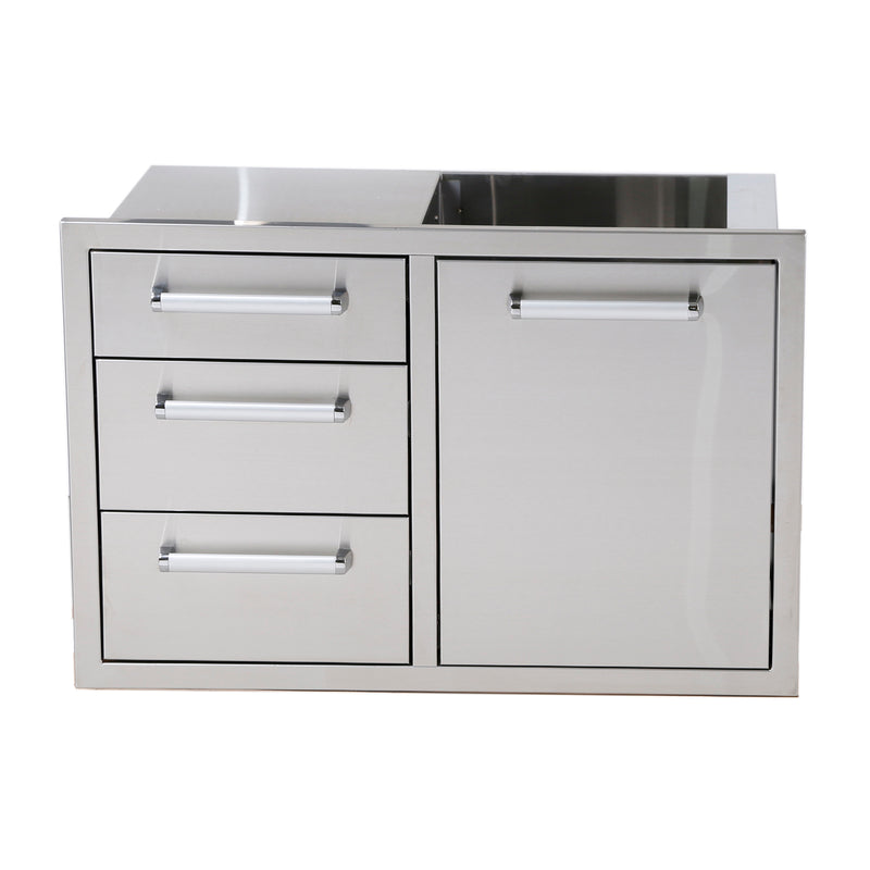 Bonfire Outdoor Patio Kitchen Stainless Steel Triple Drawer & Trash Can Drawer