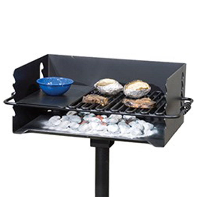 Pilot Rock Jumbo Park Style Steel Outdoor BBQ Charcoal Grill and Post, Black