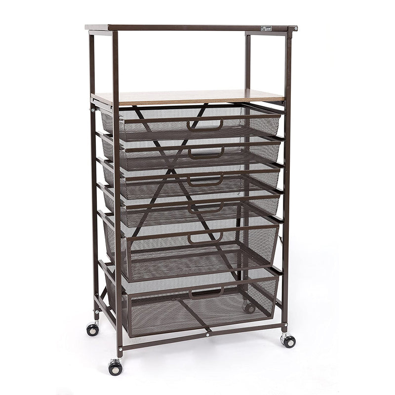 Origami Folding Storage Shelf Rolling Cart with Mesh Drawers, Bronze (For Parts)
