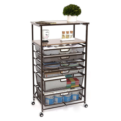 Origami Folding Storage Shelf Rolling Cart with Mesh Drawers, Bronze (For Parts)
