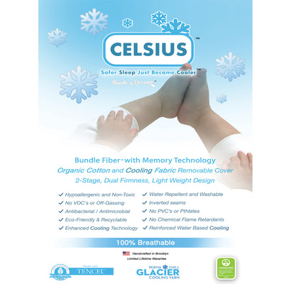 Celsius,2-Stage 6" Fiber Mattress,Cooling Technology,Hypoallergenic Fitted Sheet