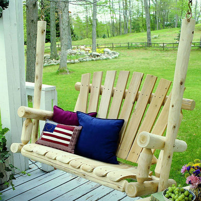 Lakeland Mills 4 Ft Rustic Cedar Wood Log Outdoor Porch Swing Furniture, Natural
