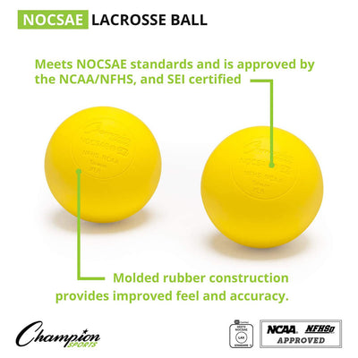 Champion Sports 12 Pack Official Rubber Bulk Lacrosse Regulation Balls, Yellow