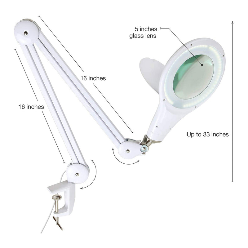 Brightech Lightview Pro LED 2.25x Adjustable Clamp Magnifier Desk Lamp, White