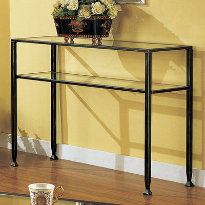 SEI Furniture Rustic Metal Table with Glass Shelf, Distressed Black (For Parts)