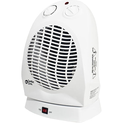 Comfort Zone Portable Oscillating Space Heater Personal Fan Unit, White (Used)