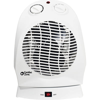 Comfort Zone Compact Portable Oscillating Space Heater Personal Fan Unit, White