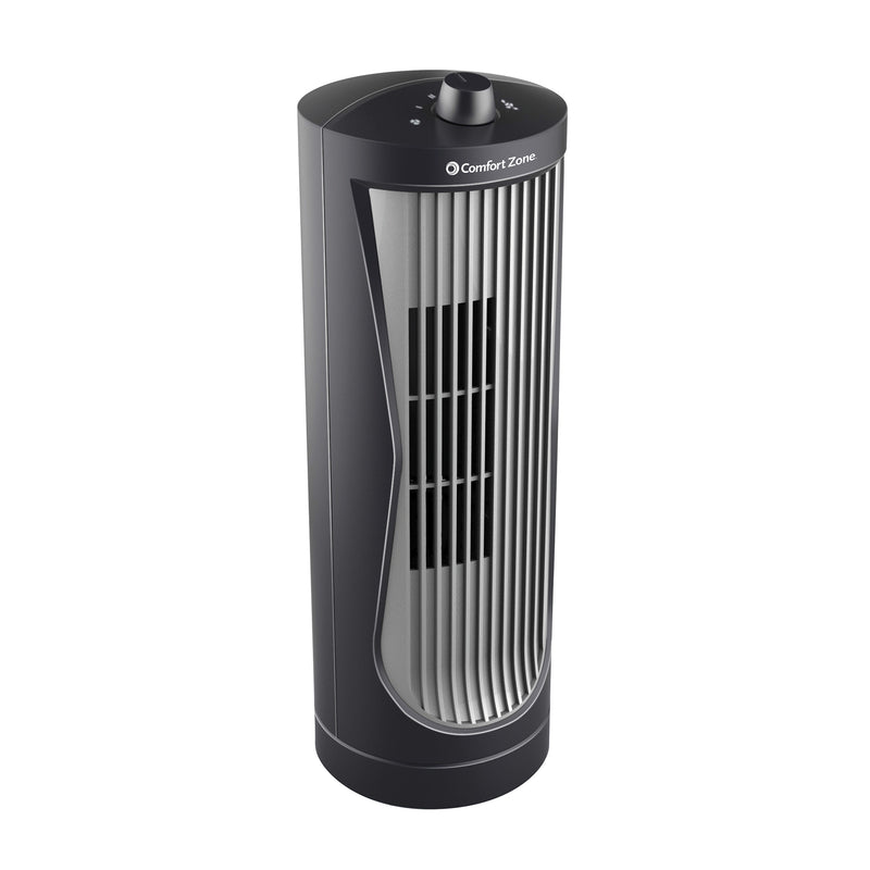 Comfort Zone 12-Inch Compact 2 Speed Home Desktop Oscillating Tower Fan, Black