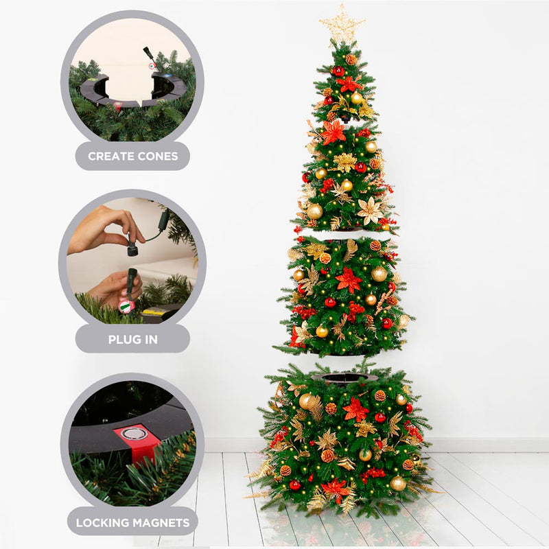 Easy Treezy 5.5 Foot Pre-Lit Douglas Fir Artificial Christmas Tree, Red/Gold