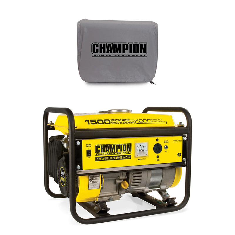 Champion 1200 Watt Portable Gas Generator w/ Vinyl Portable Cover, Gray