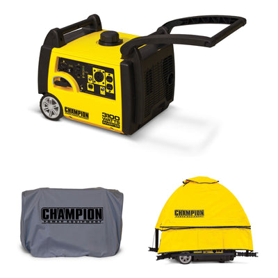 Champion 3100 Watt Gasoline Inverter Generator + Vinyl and Storm Shield Covers