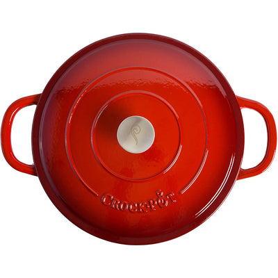 Crock-Pot 5 Quart Round Enamel Cast Iron Covered Dutch Oven Cooker, Scarlet Red