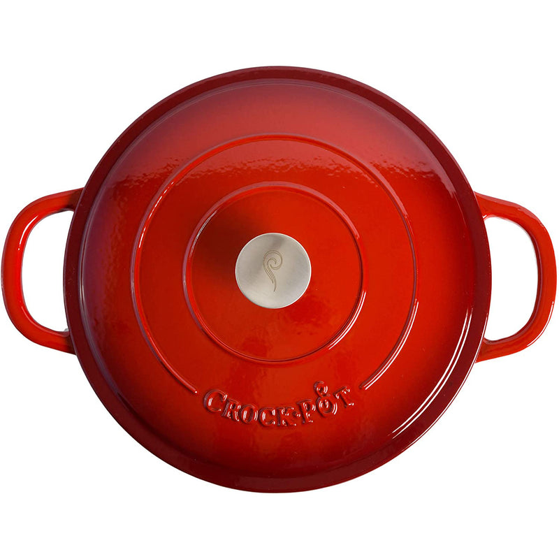 Crock-Pot 5 Qt Enamel Cast Iron Covered Dutch Oven Cooker, Scarlet Red(Open Box)