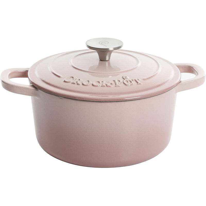 Crock-Pot 5 Quart Round Enamel Cast Iron Covered Dutch Oven Cooker, Blush Pink - VMInnovations