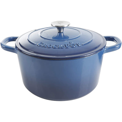 Crock-Pot 5 Quart Round Enamel Cast Iron Covered Dutch Oven Food Cooker, Blue