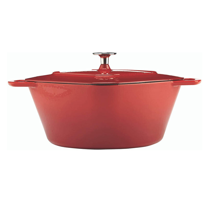 Paderno Cast Iron Dutch Oven Cookware Pot with Handles and Lid, 6.5 Quart (Red)