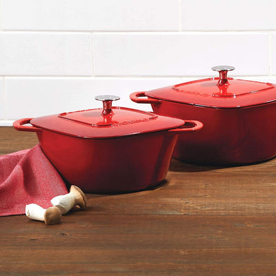 Paderno Cast Iron Dutch Oven Cookware Pot with Handles and Lid, 6.5 Quart (Red)