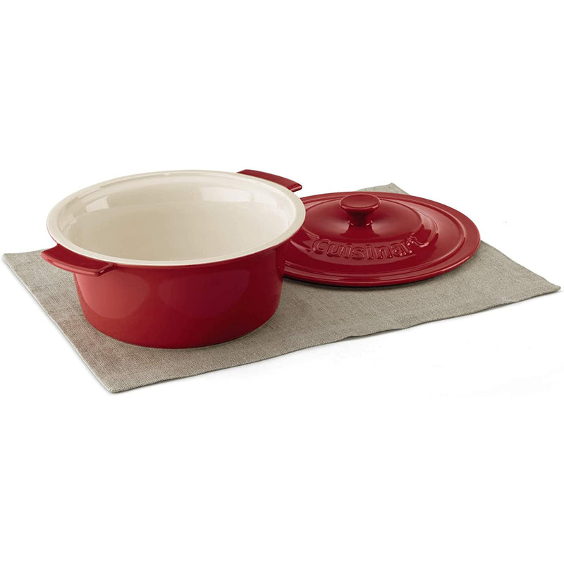 Cuisinart 3 Quart Chef Classic Ceramic Stoneware Baker Dish Lid, Red (Open Box)