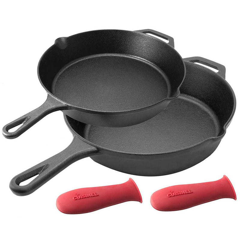 Cuisinel 10 & 12 Inch Cast Iron Skillet Cookware Set & Handle Cover (Open Box)