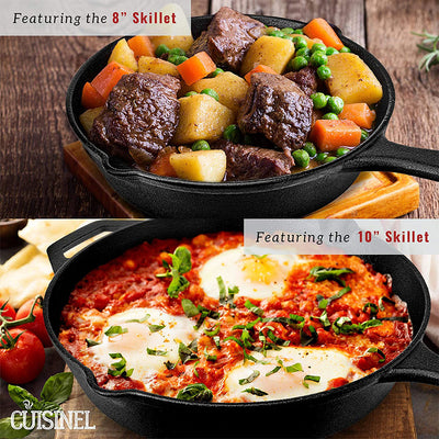 Cuisinel 11 Piece Essential Pre Seasoned Cast Iron Skillet Chef Cookware Set