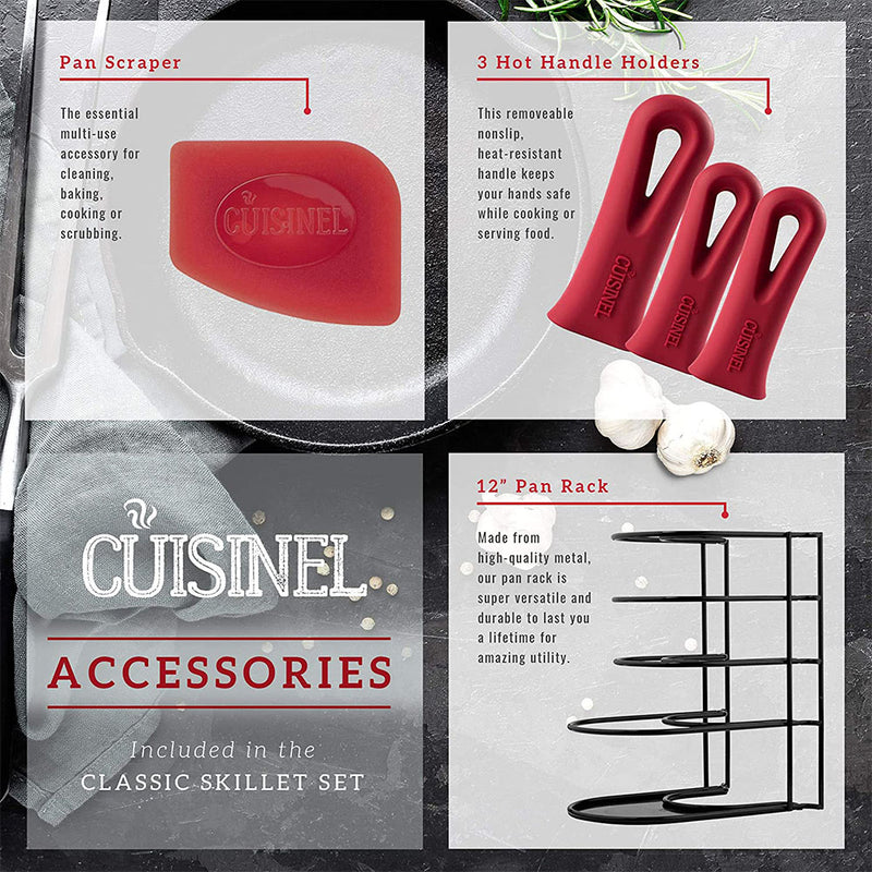 Cuisinel 7 Piece Essential Pre Seasoned Cast Iron Skillet Chef Cookware Set