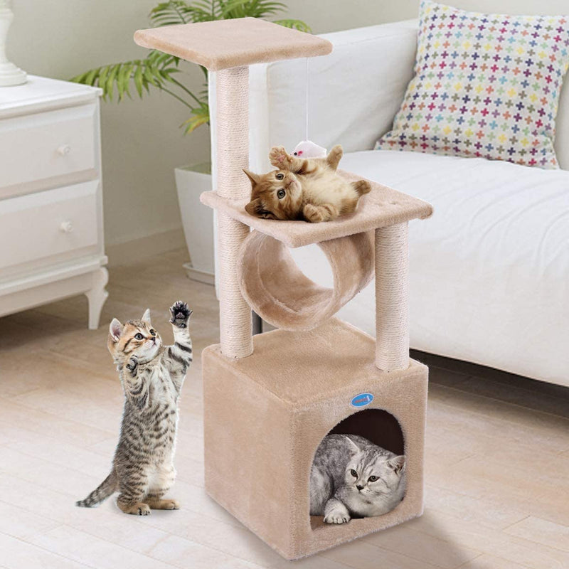 Coziwow CW12R0227 36 Inch Cat Tree Climbing Tower with Scratching Post, Beige