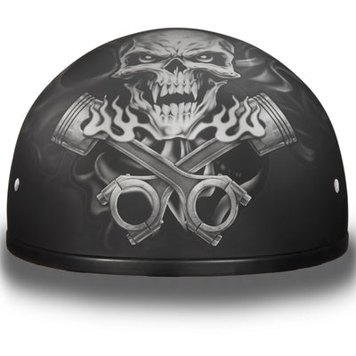 Daytona Helmets Motorcycle Half Helmet Skull Cap, XL, Dull Black, Pistons Skull