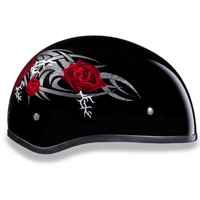 Daytona Helmets Motorcycle Half Helmet Skull Cap, Medium, High Gloss Black, Rose
