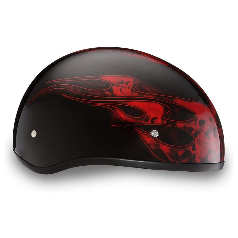 Daytona Helmets Secure Slim Protective Motorcycle Half Helmet Skull Cap, Red