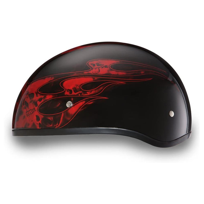 Daytona Helmets Secure Slim Protective Motorcycle Half Helmet Skull Cap, Red