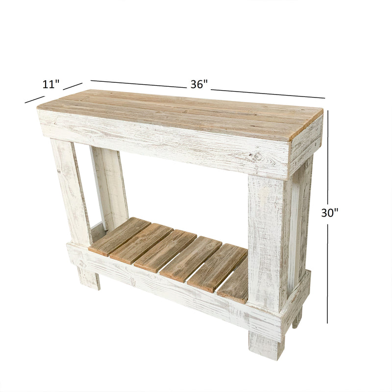 del Hutson Designs 38 Inch Reclaimed Wood Rustic Entry Table, White/Natural