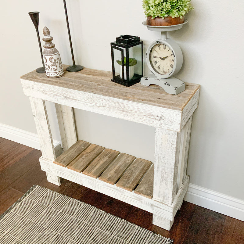 del Hutson Designs 38 Inch Reclaimed Wood Rustic Entry Table, White/Natural
