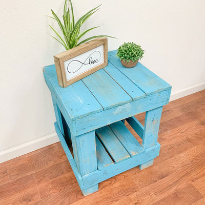 del Hutson Designs Reclaimed Solid Barnwood Farmhouse Rustic End Table,Turquoise