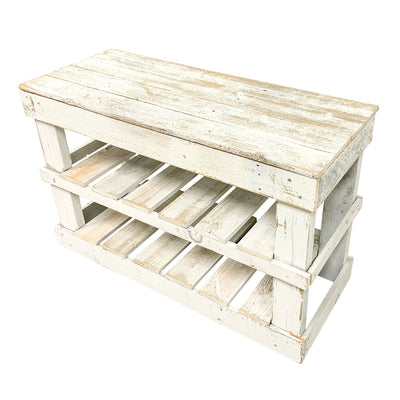 del Hutson Designs 39 Inch Rustic Chic Solid Barnwood Styled Shoe Rack, White