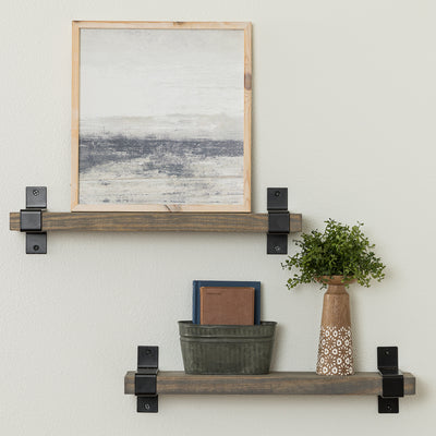 del Hutson Designs 24" Rustic Wood Industrial Bracket Floating Gray Wall Shelves