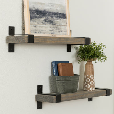 del Hutson Designs 24" Rustic Wood Industrial Bracket Floating Gray Wall Shelves
