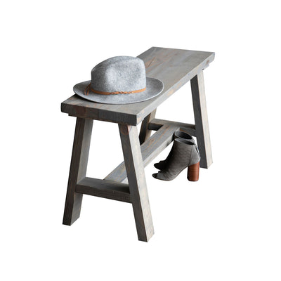 del Hutson Designs Classic Solid Pine Wood Rustic Decor End Table Bench, Grey