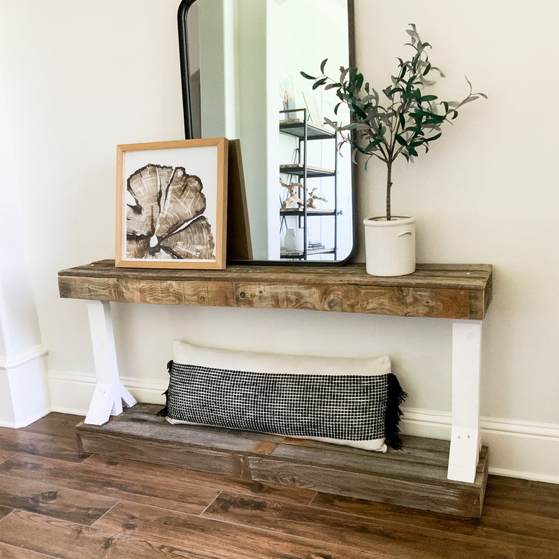 del Hutson Designs Barb Rustic Reclaimed Wood Living Room Console Table, White
