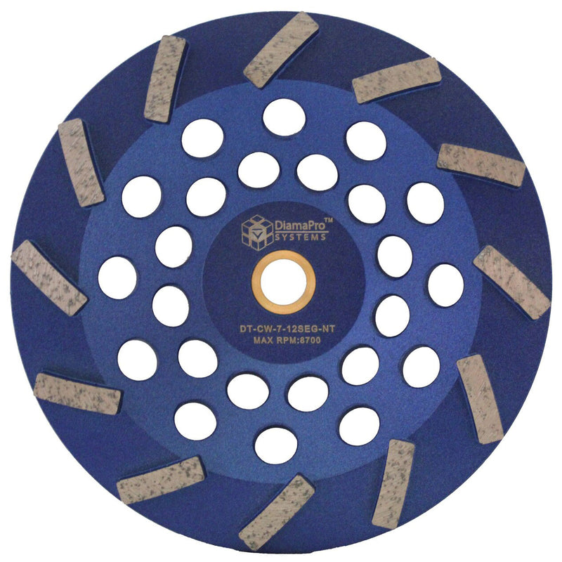 DiamaPro Systems NonThreaded 7 Inch 12 Segment Turbo Concrete Grinding Cup Wheel