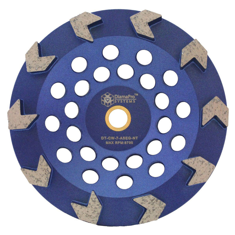 DiamaPro Systems NonThreaded 7 Inch 10 Arrow Segment Concrete Grinding Cup Wheel