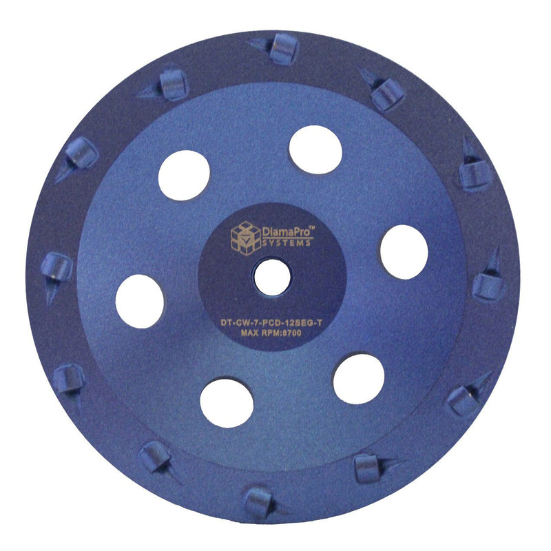DiamaPro Systems Threaded 7 Inch 12 Segment 1/4 Round PCD Grinding Cup Wheel
